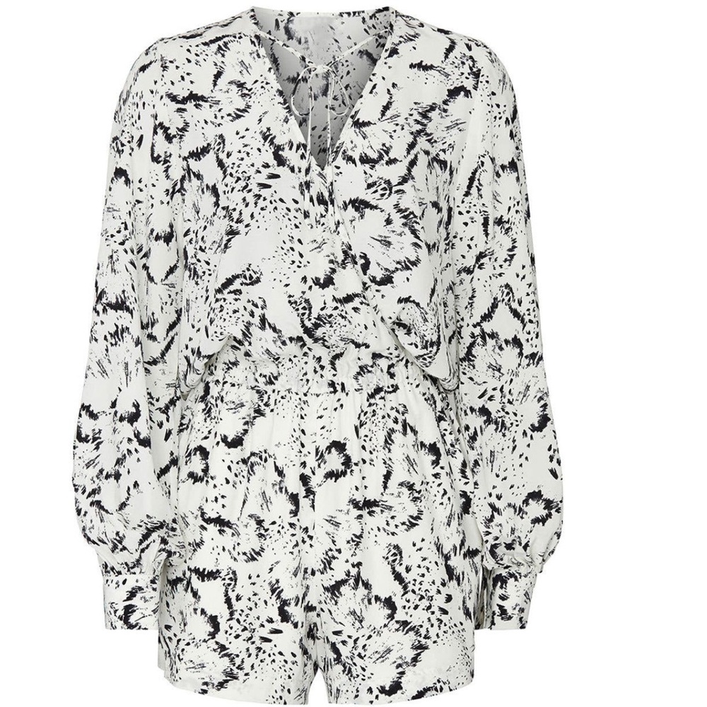 Pre-Loved - Fifteen Twenty, White Printed Long Sleeve Romper (L)
